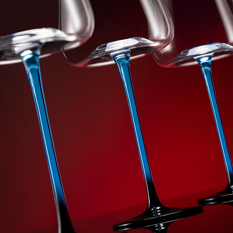 Wine Glasses Blue Stem Hand-Painted Burgundy Glass Decanter Set