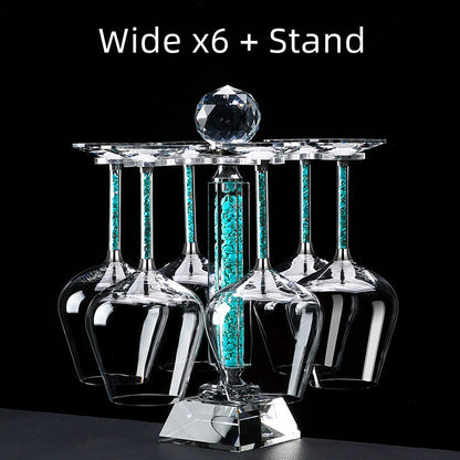Red Wine Glasses Set Coral Turquoise Stem with Decanter & Stand – Elegant Crystal Glassware