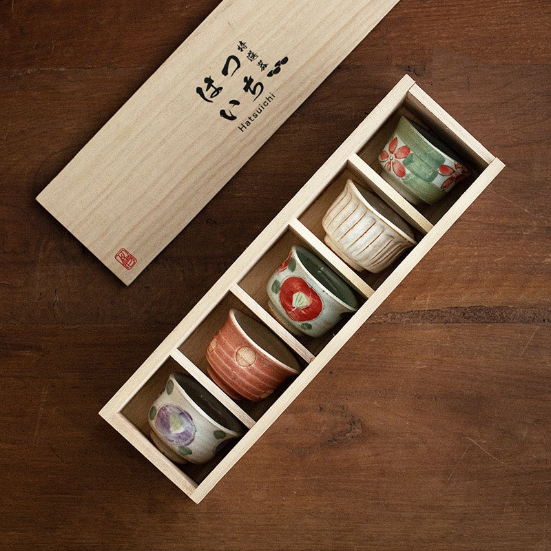 Japanese Tea Cup Set of 5 – Mino Ware Haru-no-Sato Ceramic