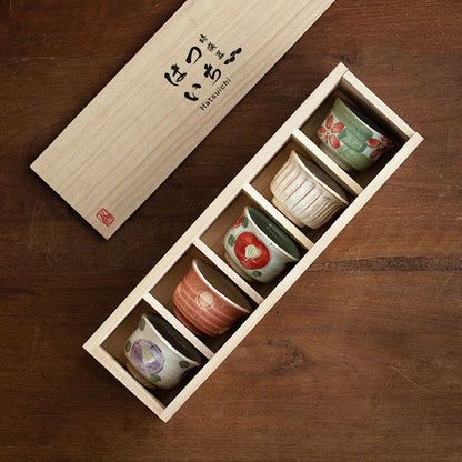 Japanese Tea Cup Set of 5 – Mino Ware Haru-no-Sato Ceramic
