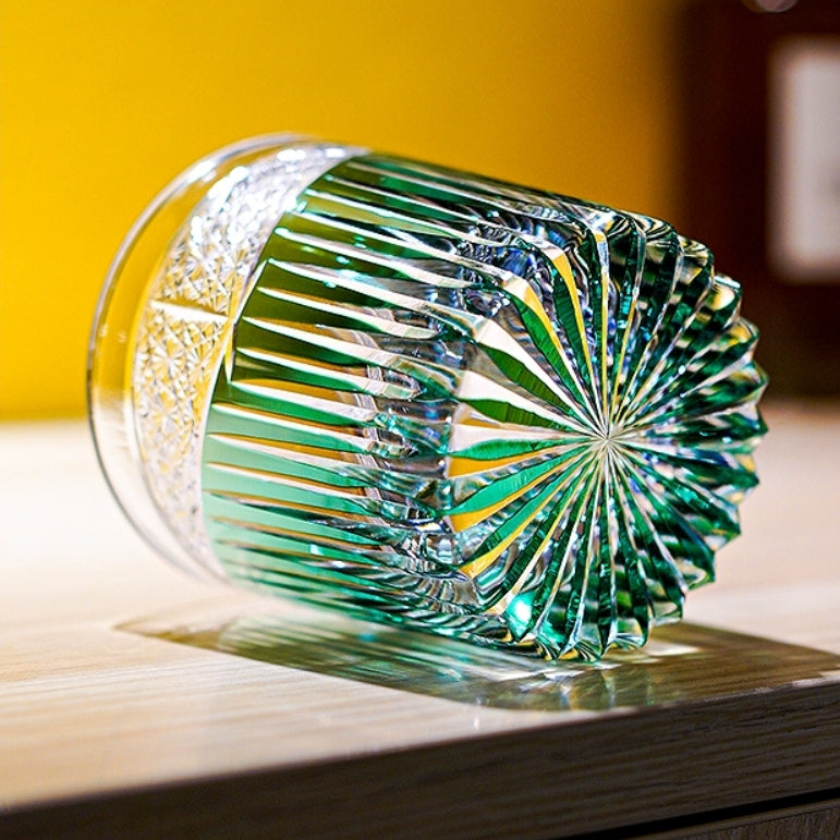 Japanese Cut Glass Edo Kiriko Karmic Whisky Hand-Cut Crystal | Black Turquoise Aqua Glassware
