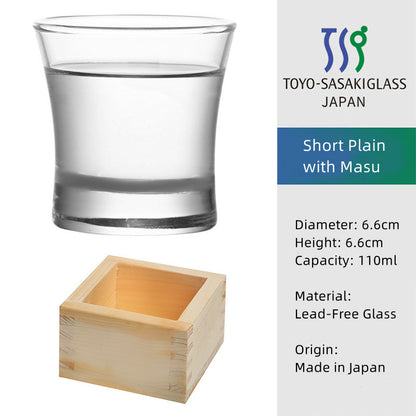 Masu Sake Cup | Japanese Artisan Glass Sake Cup with Wooden Masu