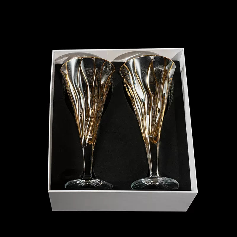 Wine Glass Set Bohemia Crystal Luxury Gold Detail Czech Crystal Wine Champagne Glass Decanter Set Gift Box