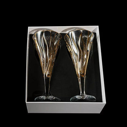 Wine Glass Set Bohemia Crystal Luxury Gold Detail Czech Crystal Wine Champagne Glass Decanter Set Gift Box