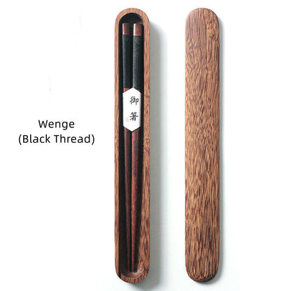 Japanese Chopsticks – Wood with Decorative Thread & Wooden Box