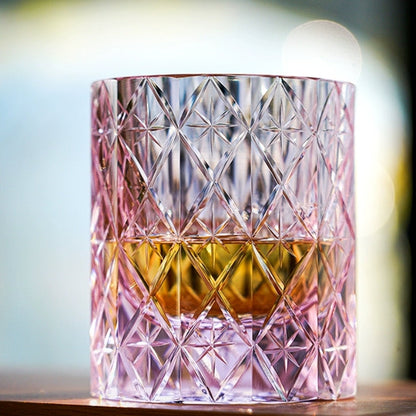 Whiskey Glass Edo Kiriko Celestial – Hand-Cut Floral Japanese Tumbler with Wooden Box | 4 Colors