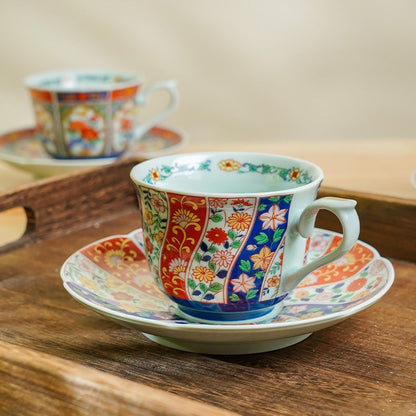 Japanese Tea Cup & Saucer Set – Mino Ware Kachofugetsu