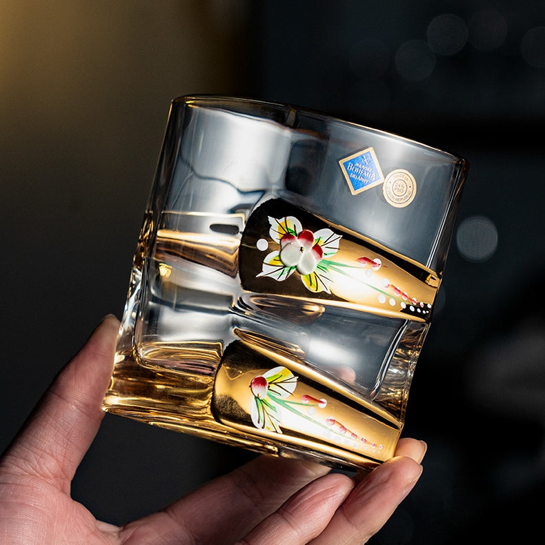 Whisky Decanter Set Bohemia Enamel Bloom Crystal Floral Gold Band Czech Crystal Whisky Glass Decanter Gift