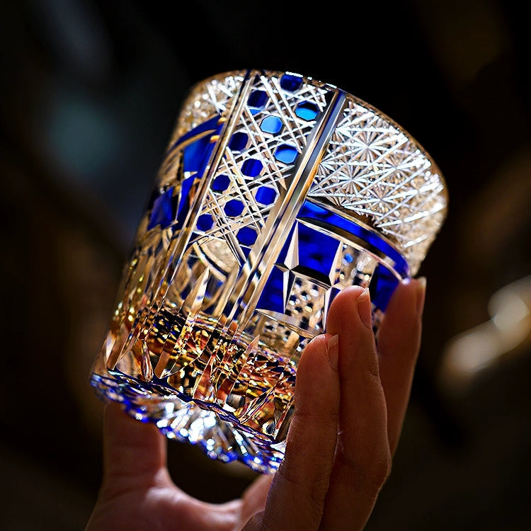 Crystal Whiskey Glass Kiriko Sapphire Motif Hand-Cut Japanese Tumbler