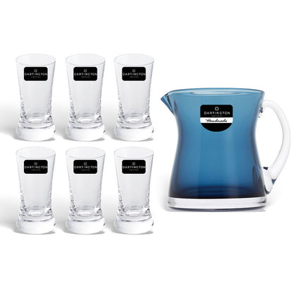 Shot Glasses Set Dartington Royal Crystal with Blue Cream Jug – Lead-Free Spirits Set Made in England