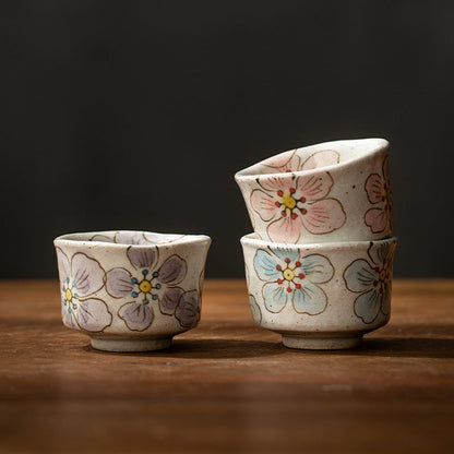 Tea Cup Set of 5 – Mino Ware Hana-Nagare Floral Painted