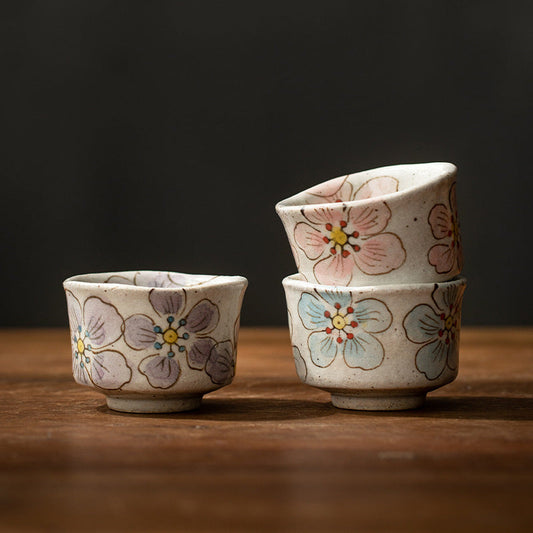 Tea Cup Set of 5 – Mino Ware Hana-Nagare Floral Painted
