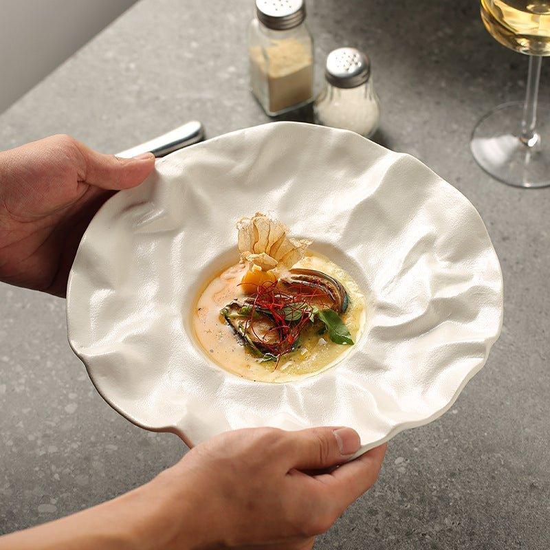 Ceramic Plates Set of 2 – Crumble Design Handcrafted Salad Serving Plates Black & White