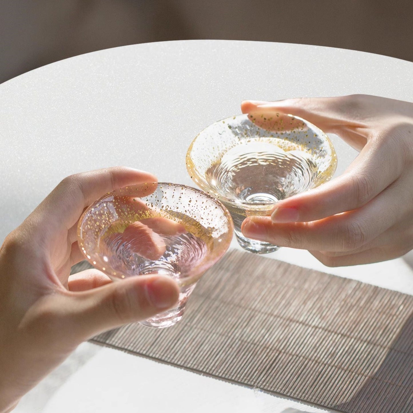 Sake Cup Set – Mt. Fuji Gold Leaf Kinka & Sakura Glass Pair