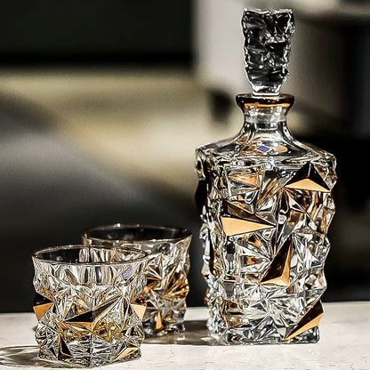 Bohemia Crystal Whisky Decanter Set | Gold-Accented Czech Glassware