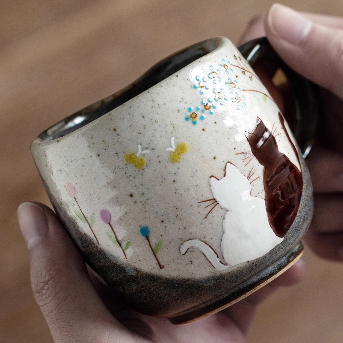Japanese Ceramic Mug – Kutaniyaki Gold Floral or Cat Night