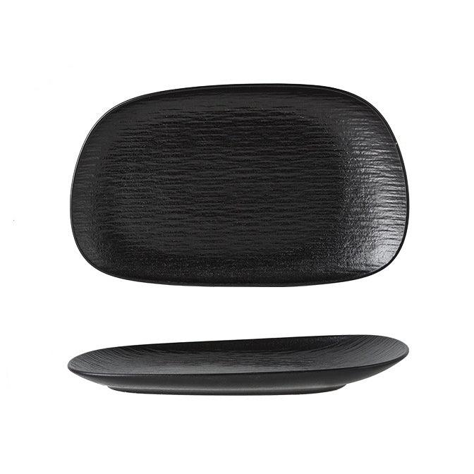 Ceramic Rectangular Plate – Matte Black White Gold Rim
