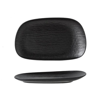 Ceramic Rectangular Plate – Matte Black White Gold Rim