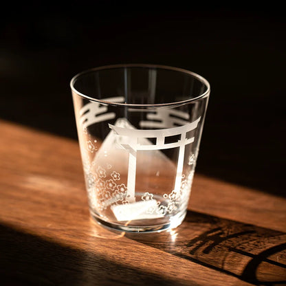 Whiskey Glass Japanese Scenic Etched Tumbler | Toyo-Sasaki