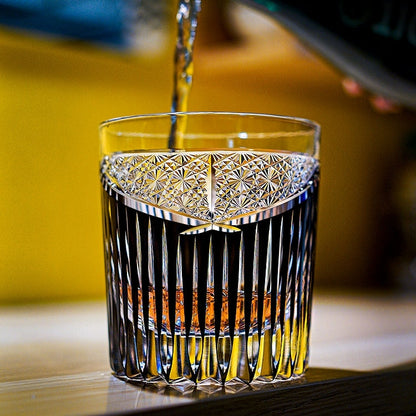 Japanese Cut Glass Edo Kiriko Karmic Whisky Hand-Cut Crystal | Black Turquoise Aqua Glassware