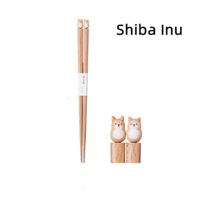 Kids Chopsticks Wooden Animal Sculpture | Shiba Bunny Bear