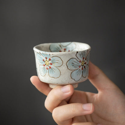 Tea Cup Set of 5 – Mino Ware Hana-Nagare Floral Painted