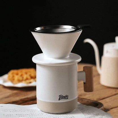 Pour Over Coffee Set Ceramic Single Cup Dripper with Cup & Pot – Black & White Home Brew Kit