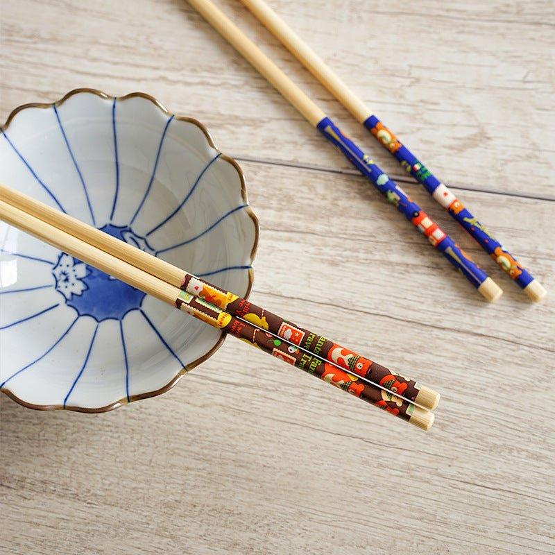 Bamboo Cooking Chopsticks Extended Bear Cartoon Anti-Slip Dual Set