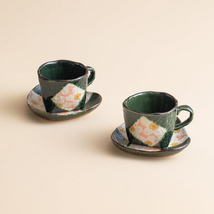 Ceramic Coffee Cup Set – Mino Ware Oribe Sakura Hand-Painted