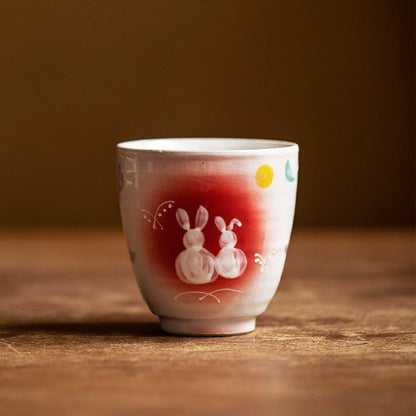 Japanese Ceramic Tea Cup Set – Mino Ware Rabbit Couple Mugs