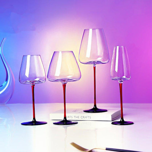 Burgundy Wine Glasses Crystal Red Stem – Wide Bowl Pinot Noir Glass Set | Regular & Red Stem Styles