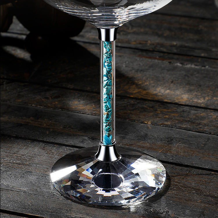 Red Wine Glasses Set Coral Turquoise Stem with Decanter & Stand – Elegant Crystal Glassware
