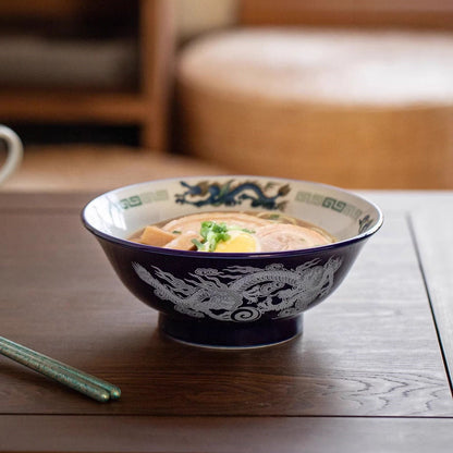 Ramen Bowl Dragon Design | Japanese Ceramic Porcelain Bowl