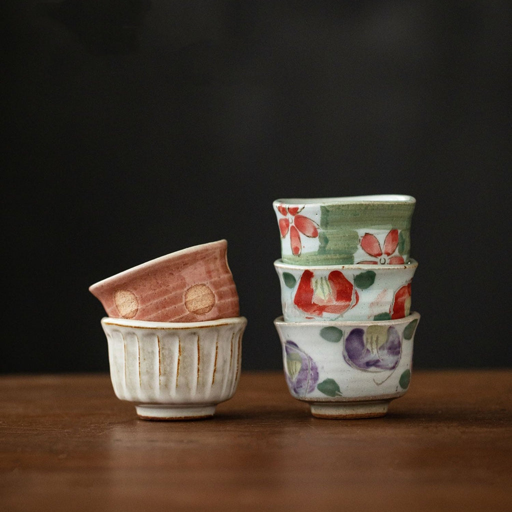 Japanese Tea Cup Set of 5 – Mino Ware Haru-no-Sato Ceramic