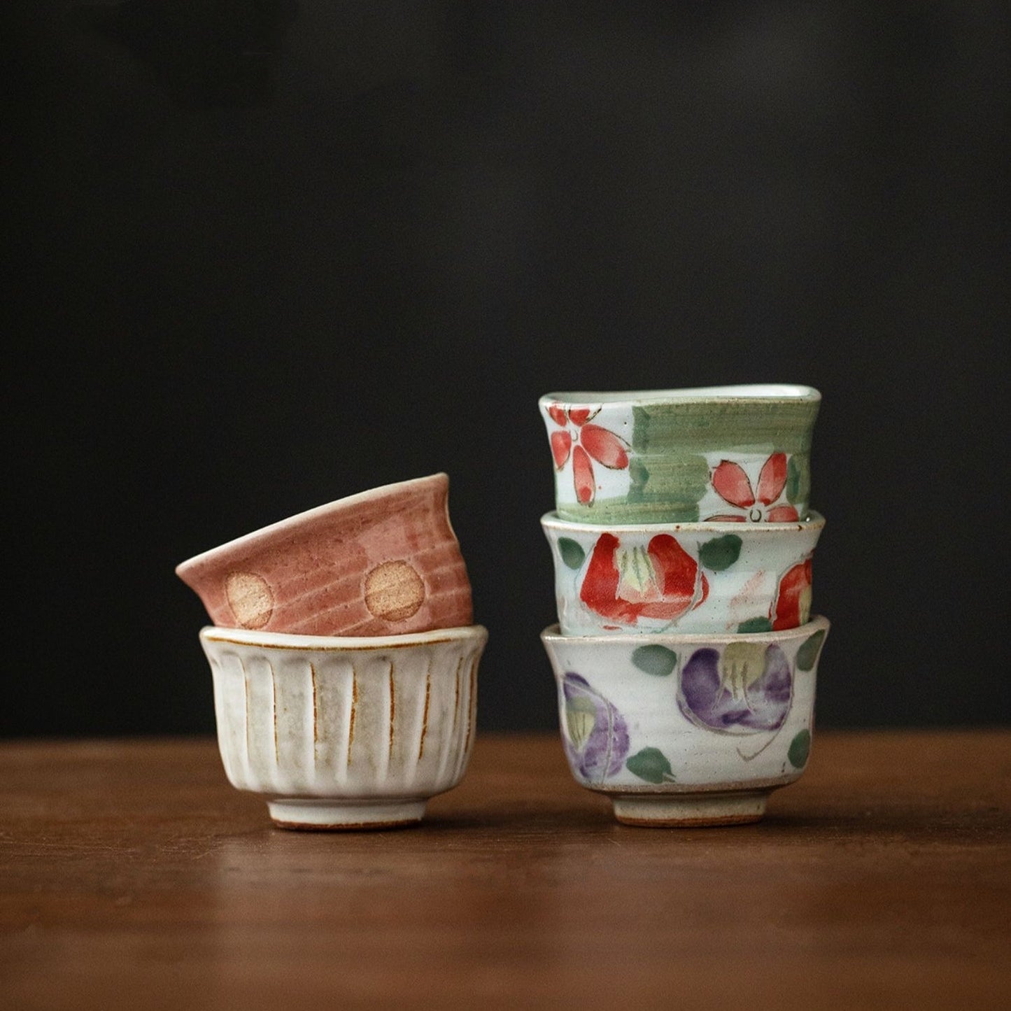 Japanese Tea Cup Set of 5 – Mino Ware Haru-no-Sato Ceramic