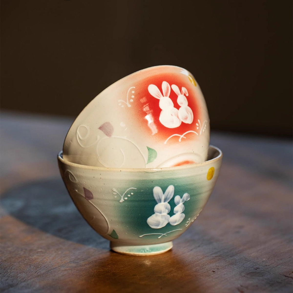 Ceramic Couple Bowl Set – Mino Ware Moonlit Rabbit Design
