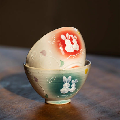 Ceramic Couple Bowl Set – Mino Ware Moonlit Rabbit Design
