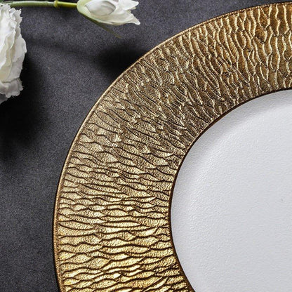 Ceramic Serving Plate – Matte Finish Black White Gold Rim