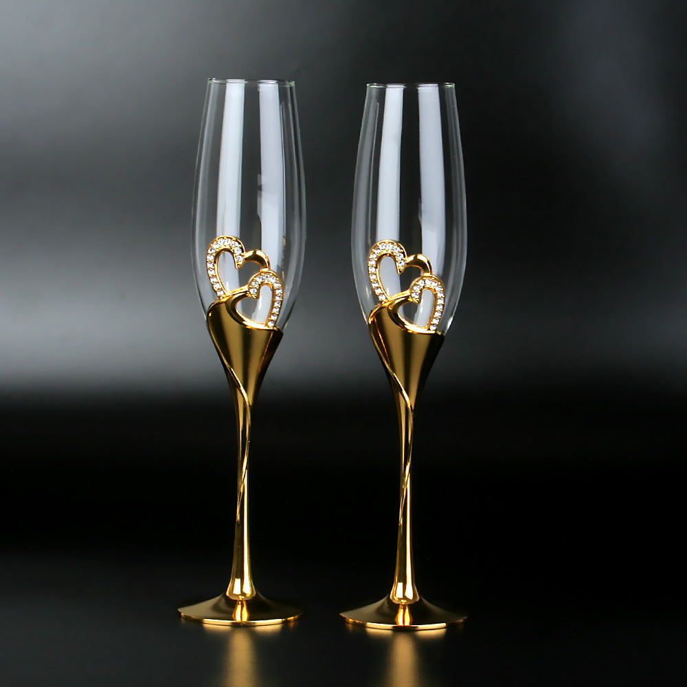 Champagne Glass Gift Set – Crystal Heart Silver Gold Rose