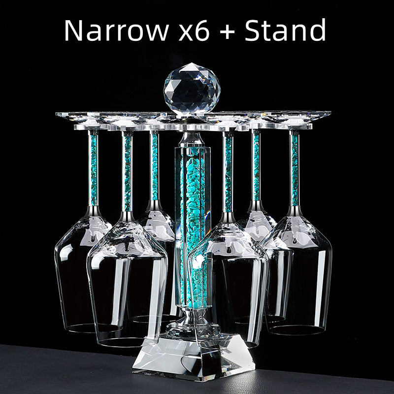 Red Wine Glasses Set Coral Turquoise Stem with Decanter & Stand – Elegant Crystal Glassware