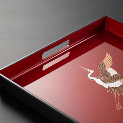 Crimson Crane Lacquer Tray – Yamanaka Shikki Gold Foil