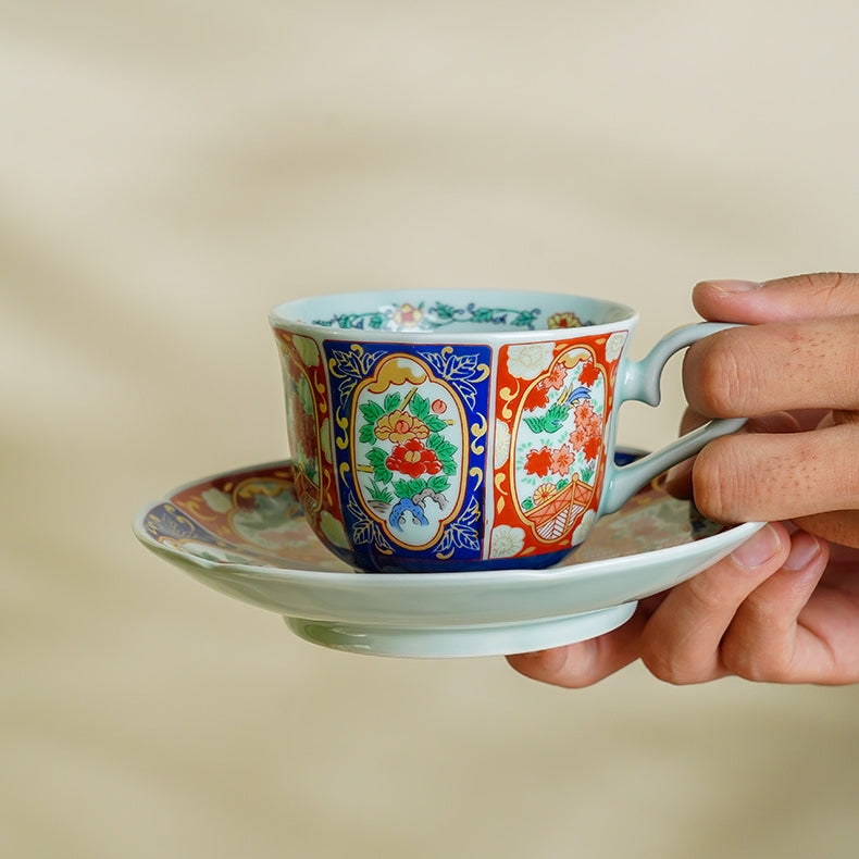 Japanese Tea Cup & Saucer Set – Mino Ware Kachofugetsu