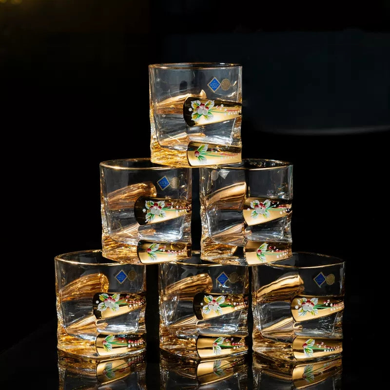 Whisky Decanter Set Bohemia Enamel Bloom Crystal Floral Gold Band Czech Crystal Whisky Glass Decanter Gift