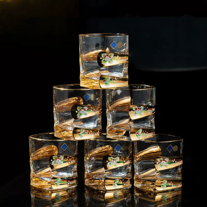 Whisky Decanter Set Bohemia Enamel Bloom Crystal Floral Gold Band Czech Crystal Whisky Glass Decanter Gift