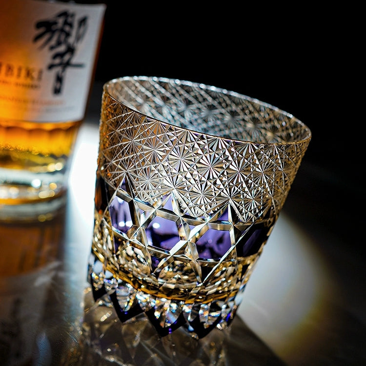 Whiskey Glass Edo Kiriko Handcrafted Fluorite with Wooden Gift Box