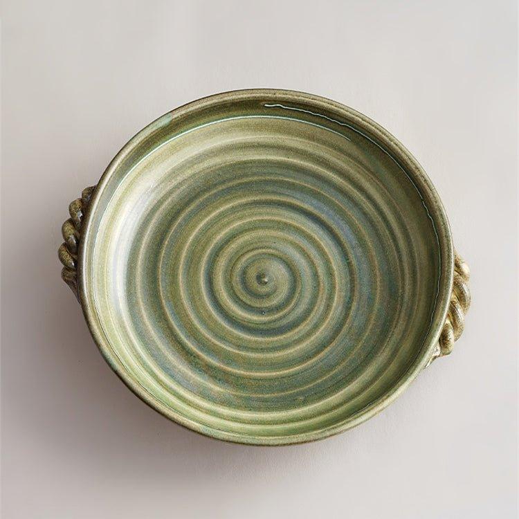 Ceramic Plate Japanese Handcrafted Curved Swirl Design Serving and Decorative Plate