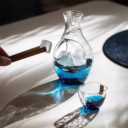 Cold Sake Set Japanese Gold Foil Glass – Hoshi Nagare Starlit Night