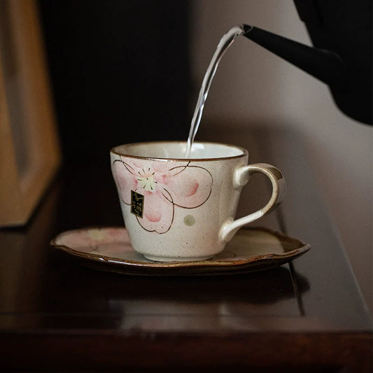 Coffee Cup & Saucer Set – Mino Ware Winter Sakura Ceramic