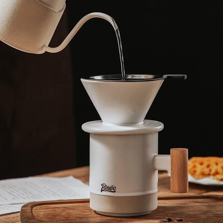 Pour Over Coffee Set Ceramic Single Cup Dripper with Cup & Pot – Black & White Home Brew Kit