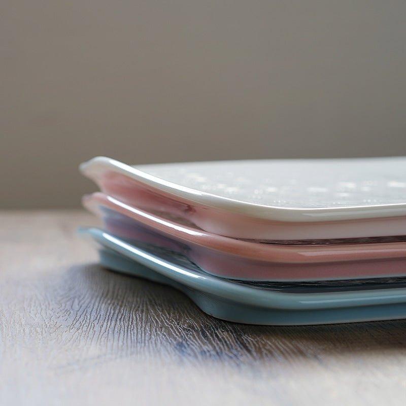 Ceramic Serving Platter | Japanese Floral Pattern Rectangular Dish